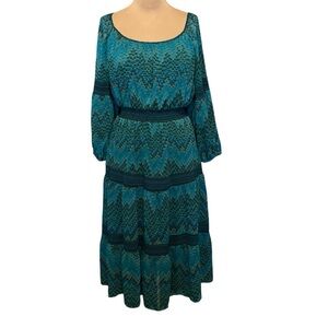 Anthropologie Fig & Flower Teal Chevron Long Sleeve Dress